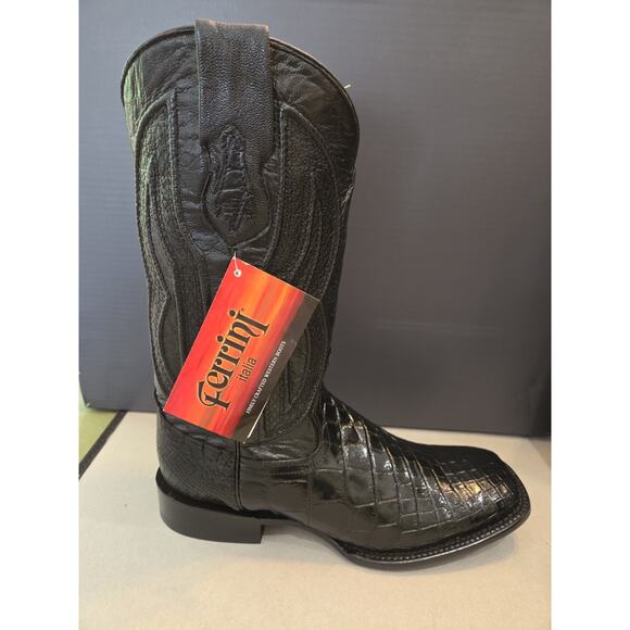 Ferrini 9.5 Platinum Alligator Belly Square Cowboy Mens Boots Black main image 11